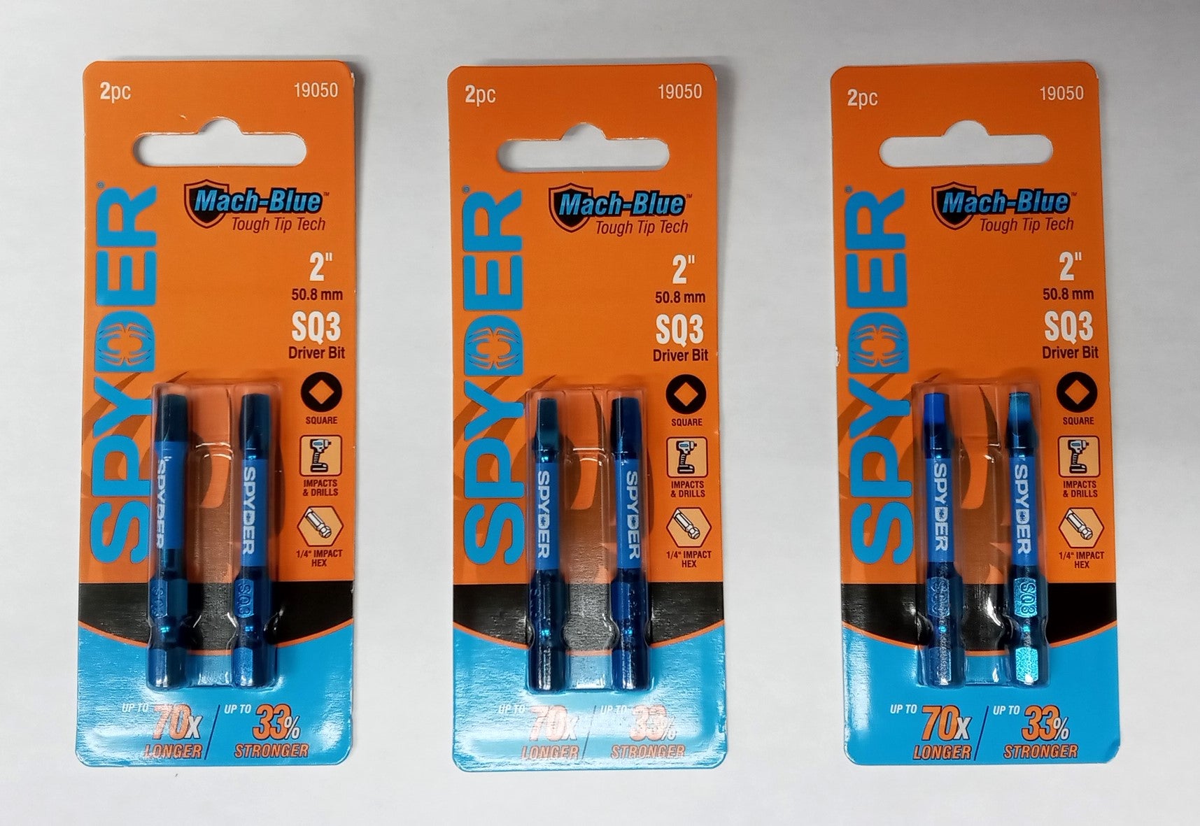 Spyder Mach-Blue SQ3 1/4-in x 2-in Square Impact Driver Bit 19050 3-2pk