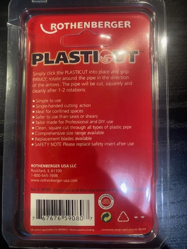 Rothenberger Plasticut Pex & Tube Pipe Cutter 1" 59080 United Kingdom