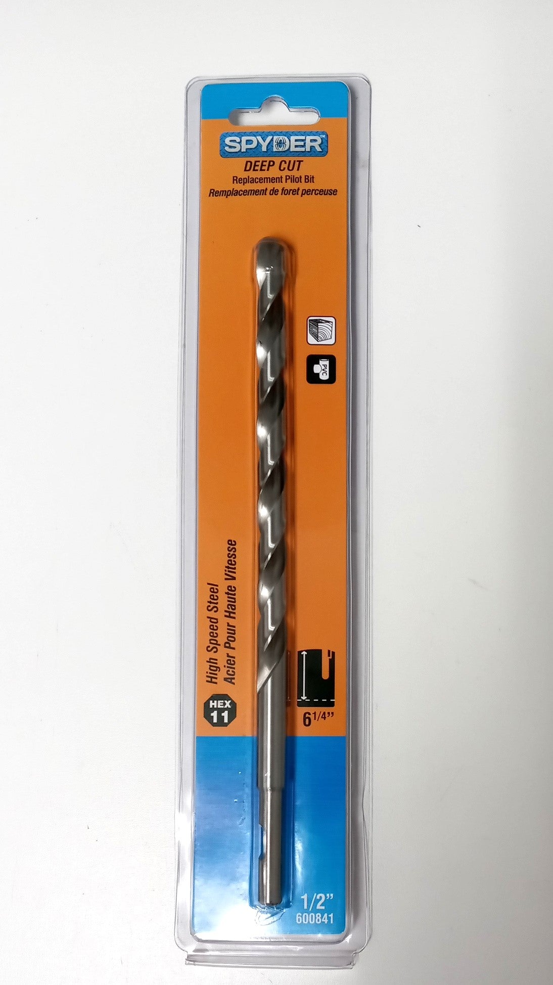 Spyder 1/2" Hole Saw Arbor Pilot Drill Bit Deep Cut Quick Change 8-5/8" L 600841