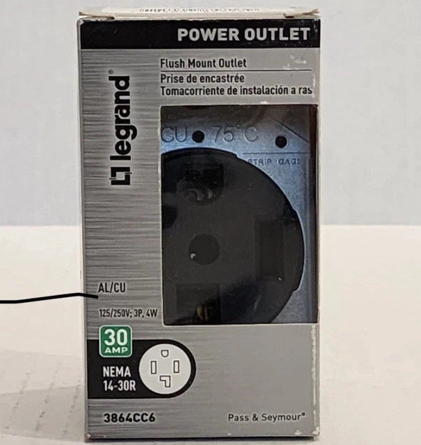 Legrand Pass & Seymour 30A 125/250V 3-Pole 4-Wire Dryer Flush Outlet 3864CC6