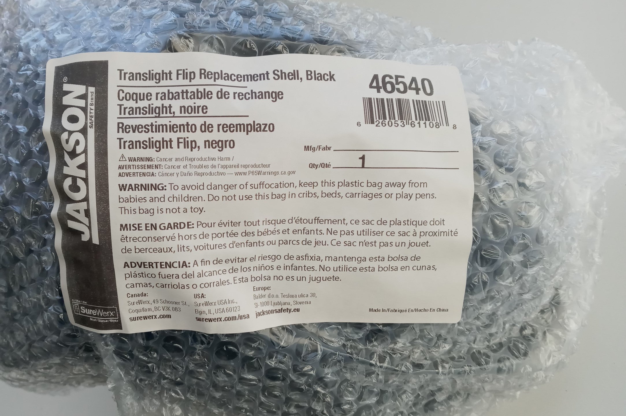 Jackson Safety Welding Helmet Translight Flip Shell, Replacement 46540
