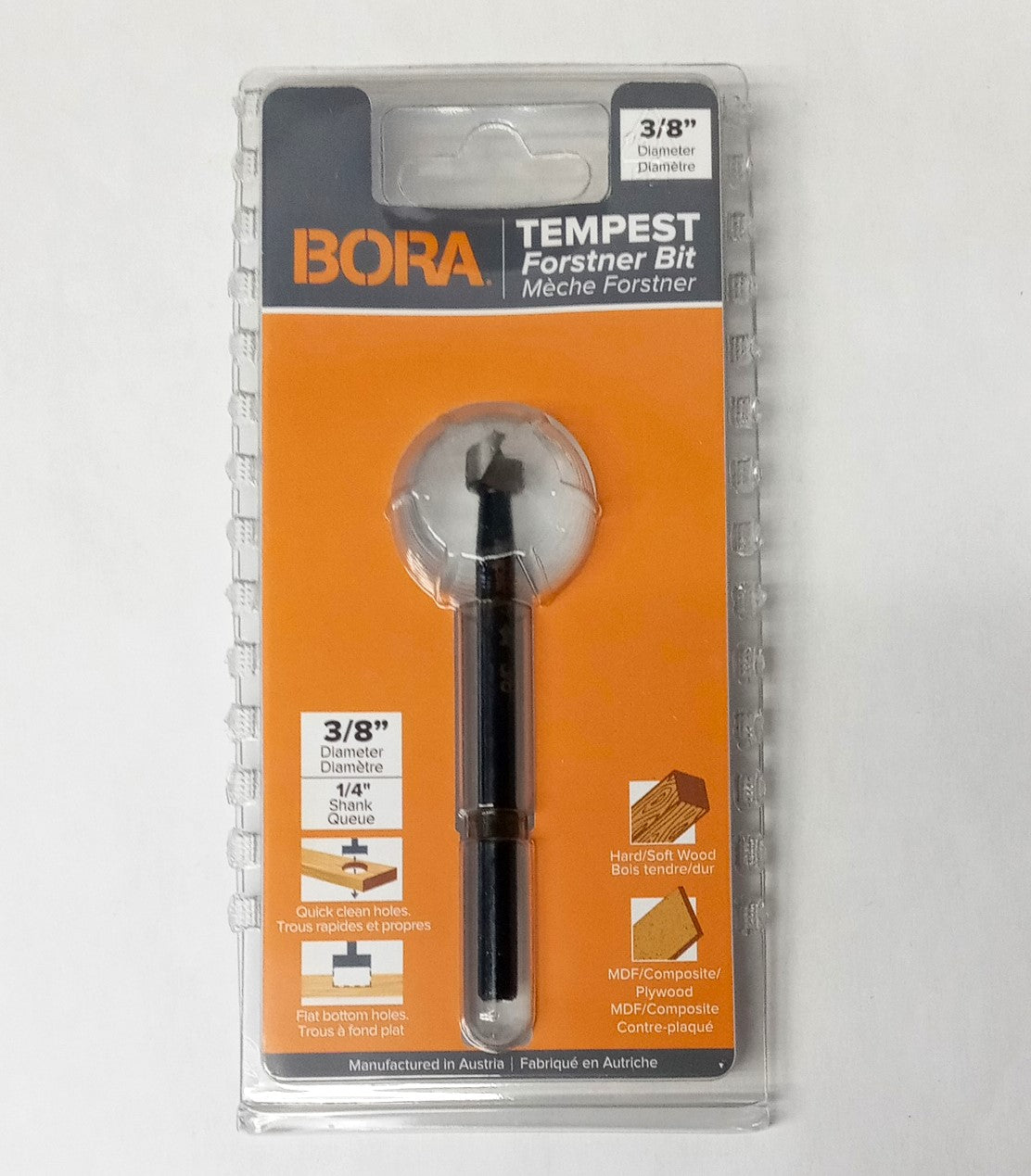 Bora 3/8" Tempest Forstner Drill Bit 1/4" Shank Austria 00969
