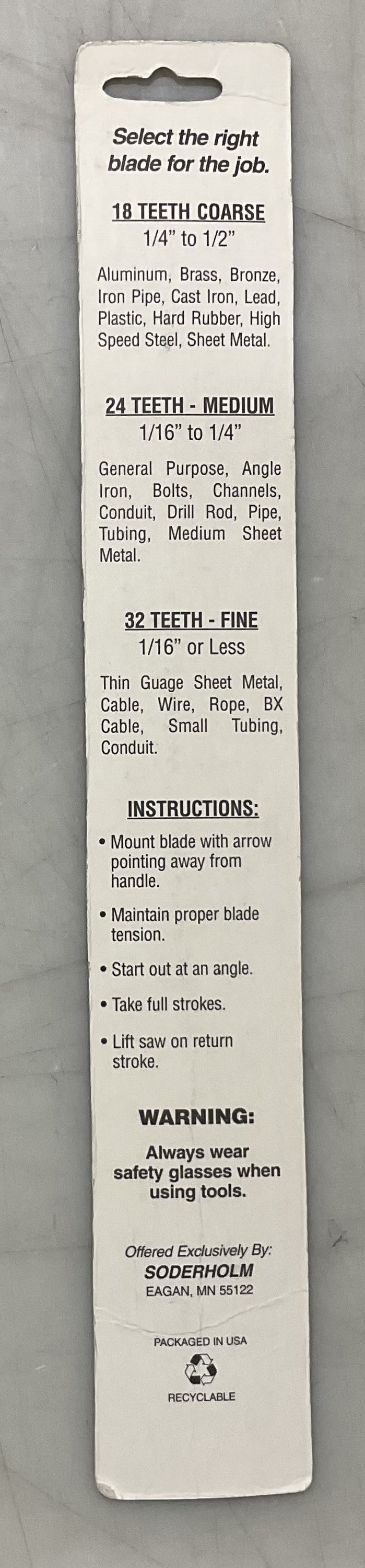 Soderholm 10" x 18T HSS quality hacksaw blades 5-2pks 07705