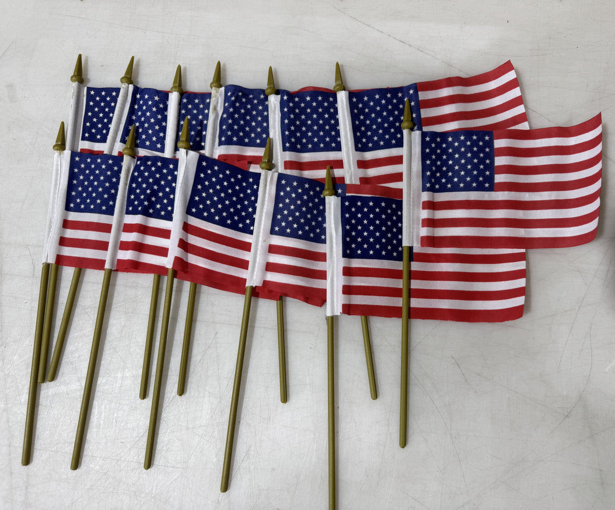 12 Pack mini American Flags 4x6 US American Hand Held Stick Flags