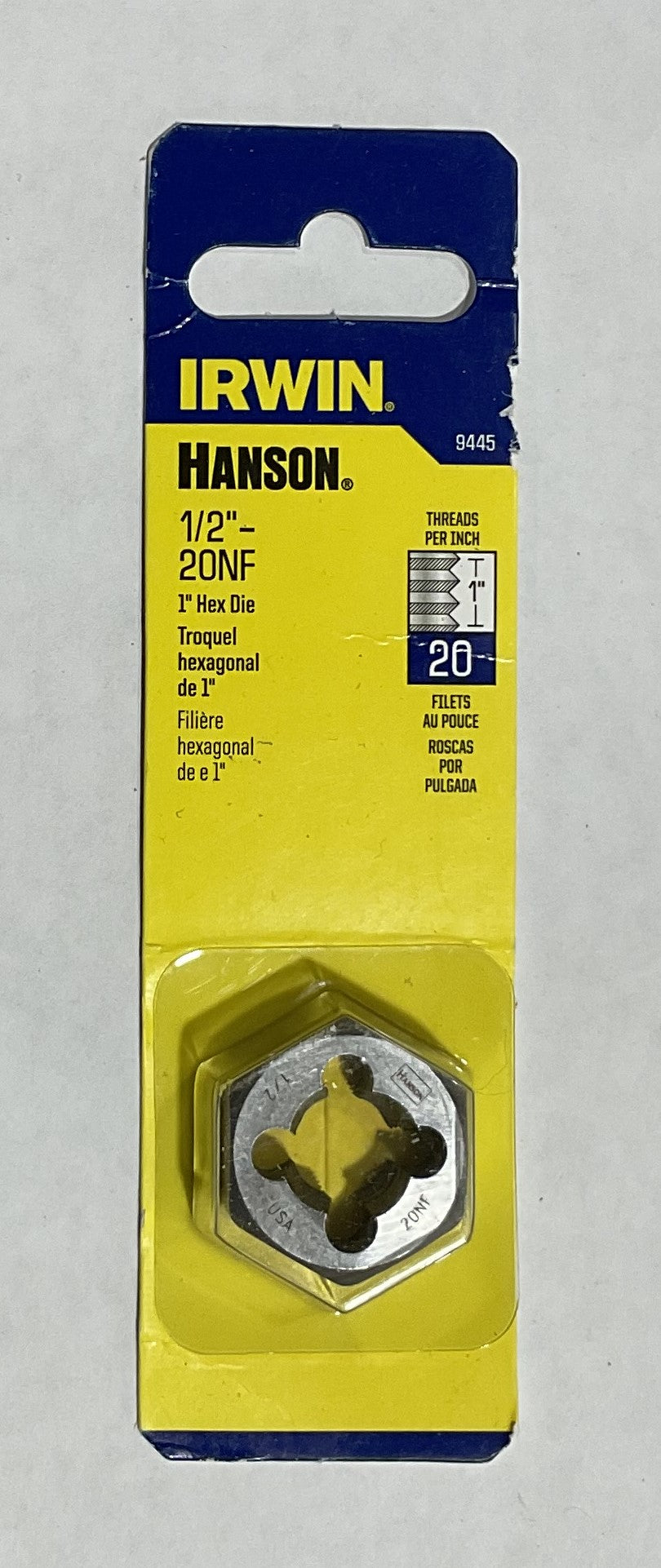 Irwin Hanson 1/2"-20NF 1" Hex Die 9445 #I-33