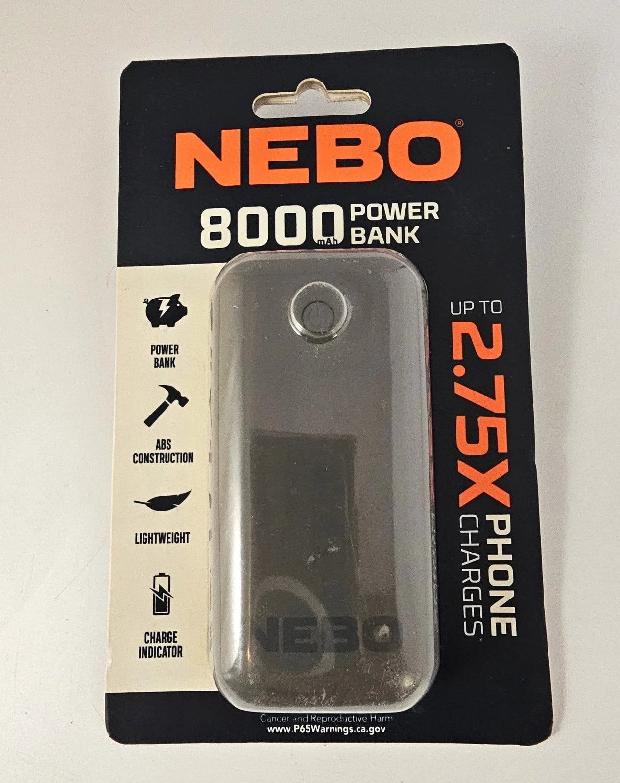 NEBO 8000mAh Portable Power Bank USB-C Micro USB Rechargeable Battery Pack