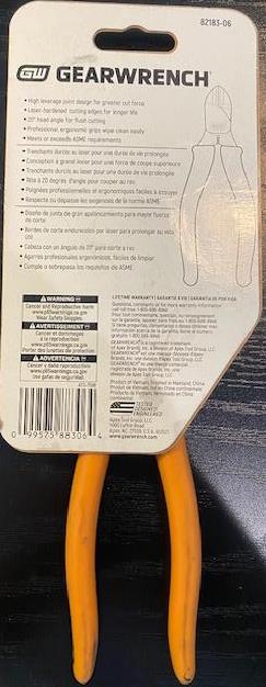 GearWrench 7” Pitbull Diagonal Cutting Plier Dipped Handle PN: 82183-06