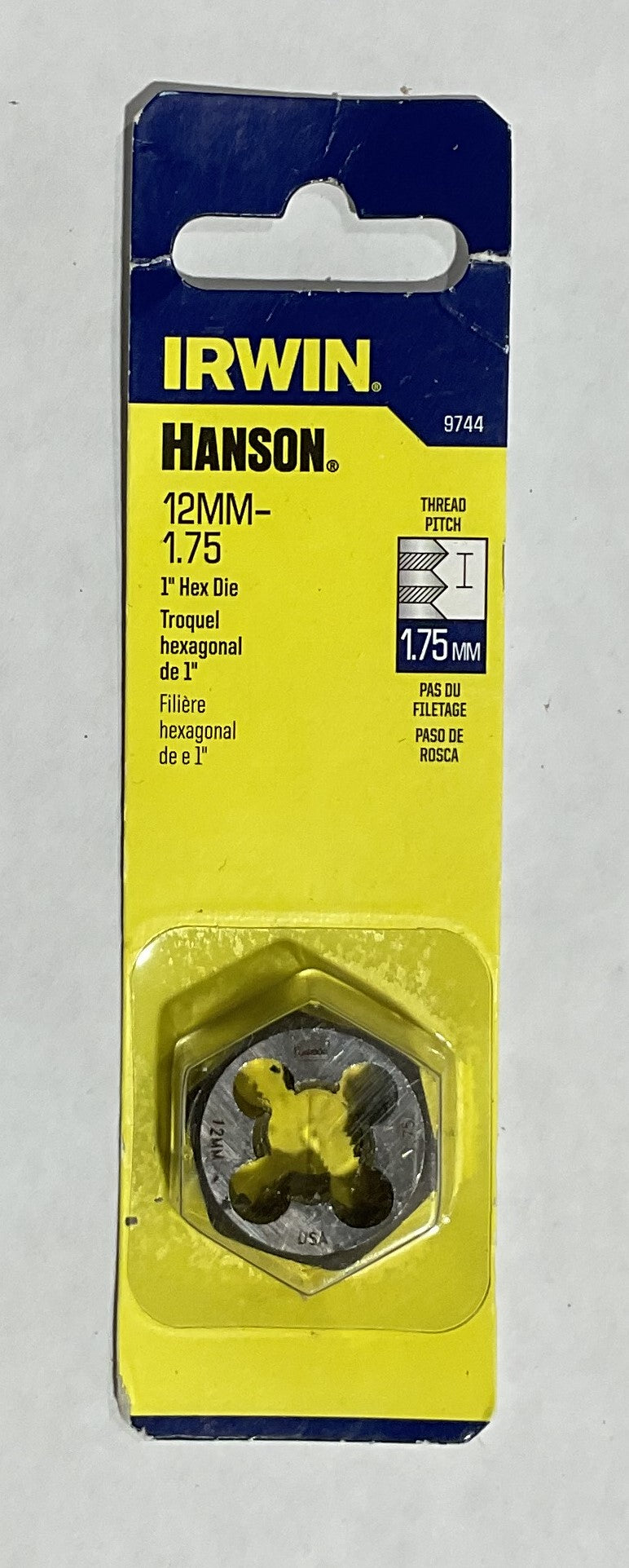 Irwin Hanson 12mm-1.75 1" Hex Die 9744 #I-40