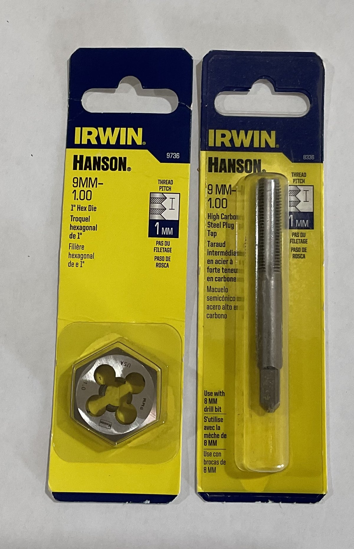 Irwin Hanson 9mm-1.00 hex die and plug tap set 9736 and 8336 #I-14