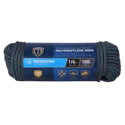 Richelieu Polypropylene Rope, Diamond Braid, 32 Strand, 1/4 In. x 100 Ft. 643631