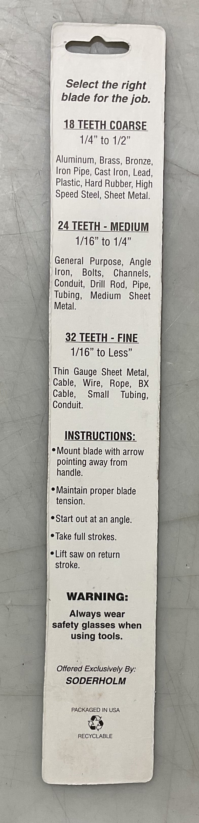 Soderholm 10" x 18T Alloy Steel quality hacksaw blades 5-2pks, 07603
