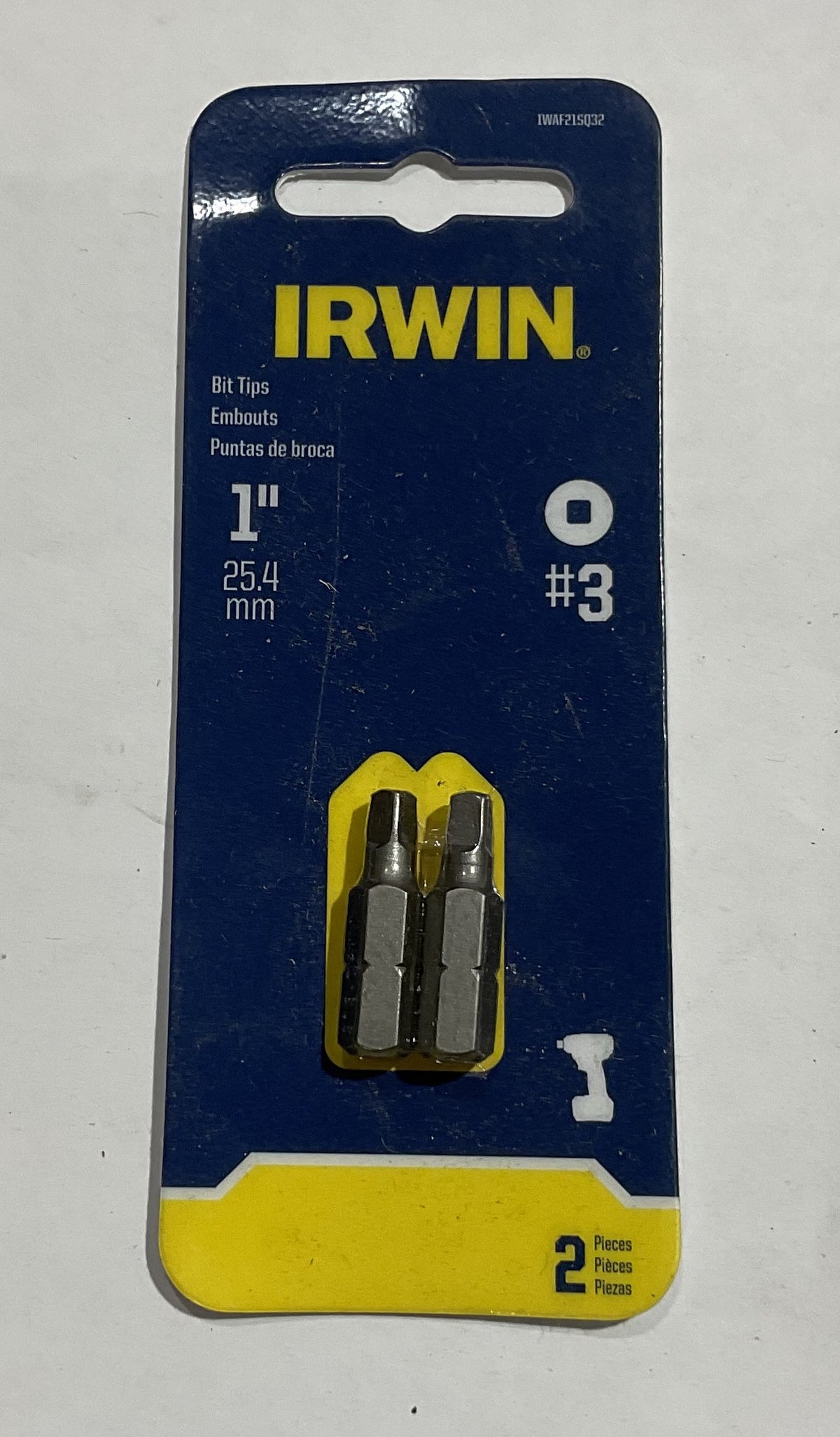 Irwin #3 square 1" bit tips 2pk IWAF21SQ32 #I58