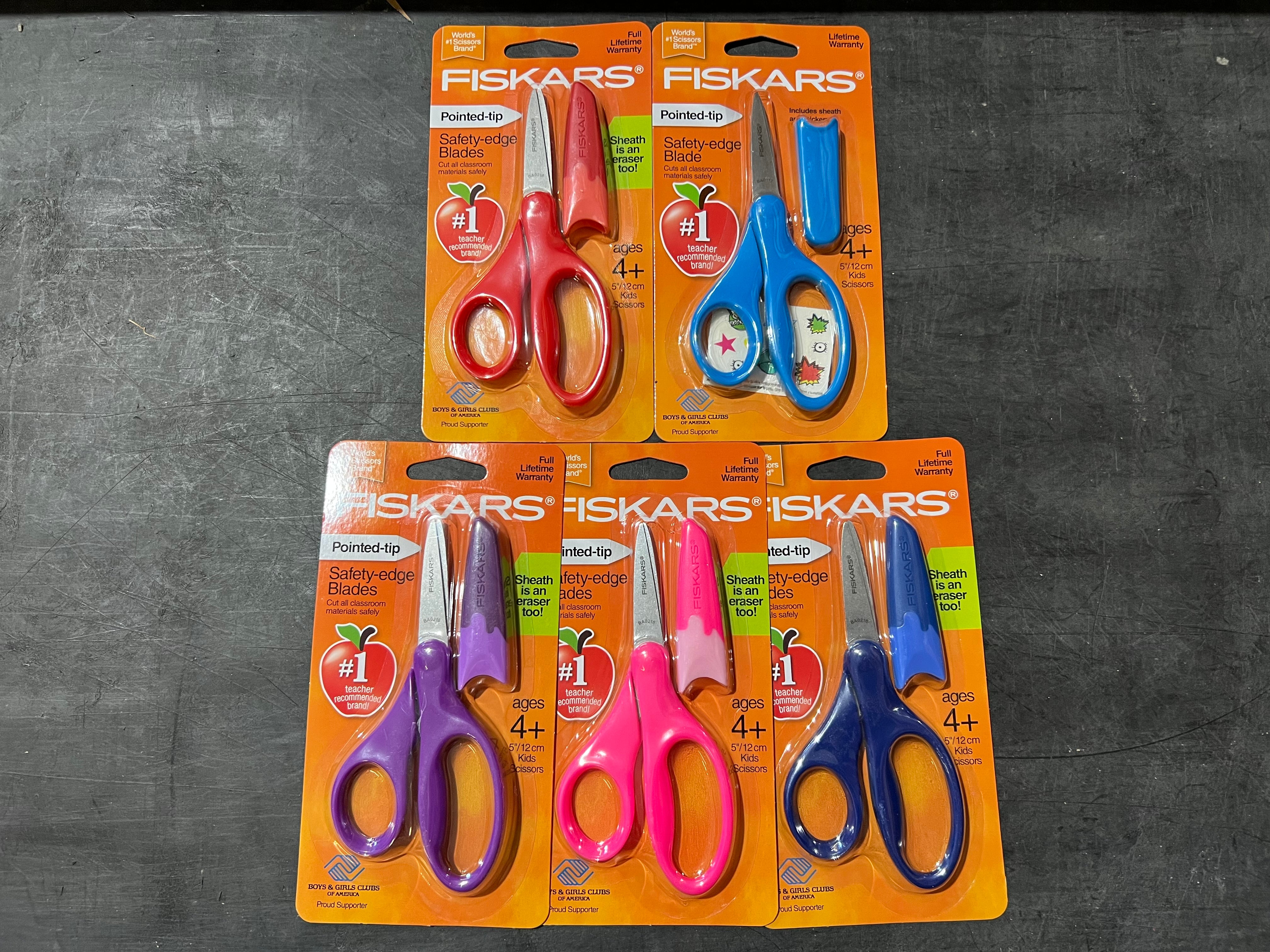 Fiskars 194300 5" Kids Scissors With Safety Edge Blade Eraser Sheath Asst. 1PC.