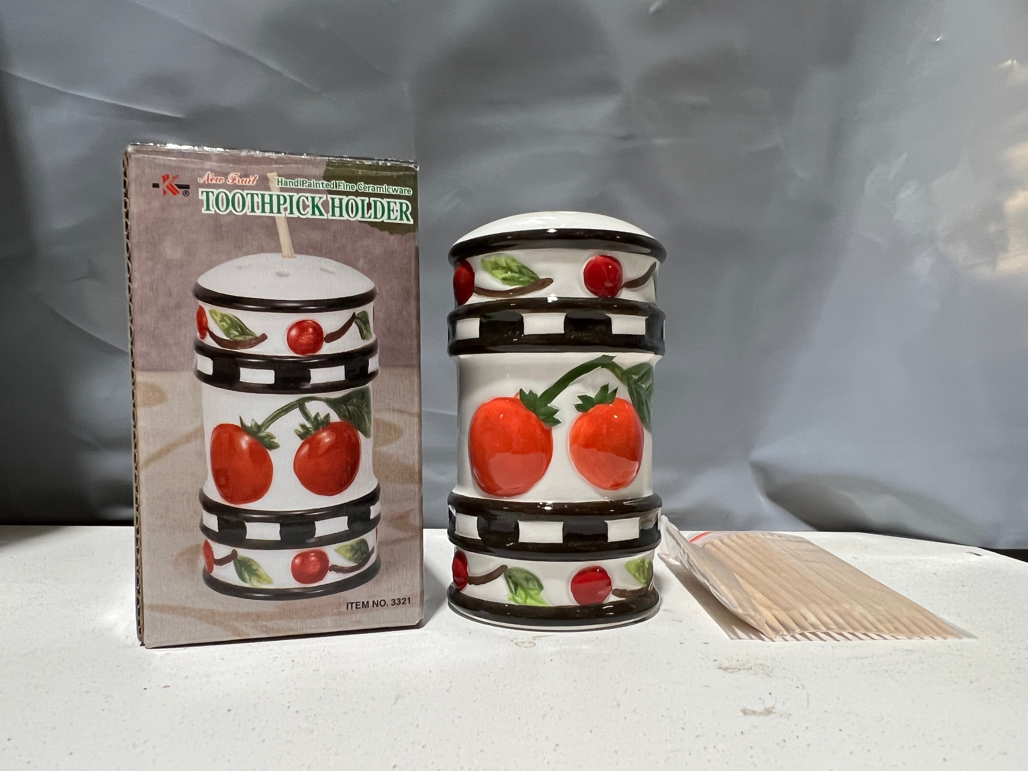Fruit 3321 Hand Painted Fine Ceramicware Toothpick Holder With 20 Toothpicks