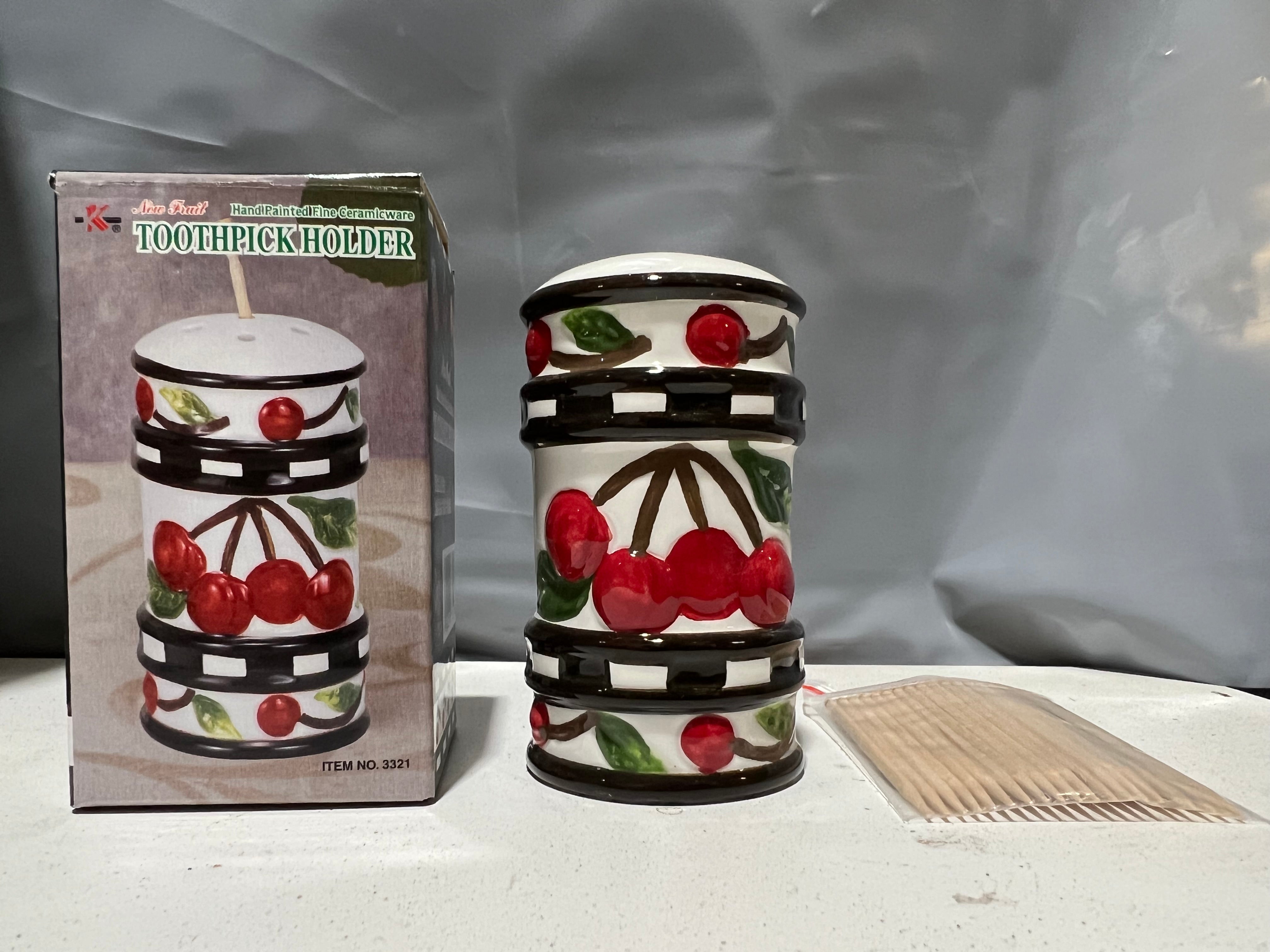 Fruit 3321 Hand Painted Fine Ceramicware Toothpick Holder With 20 Toothpicks