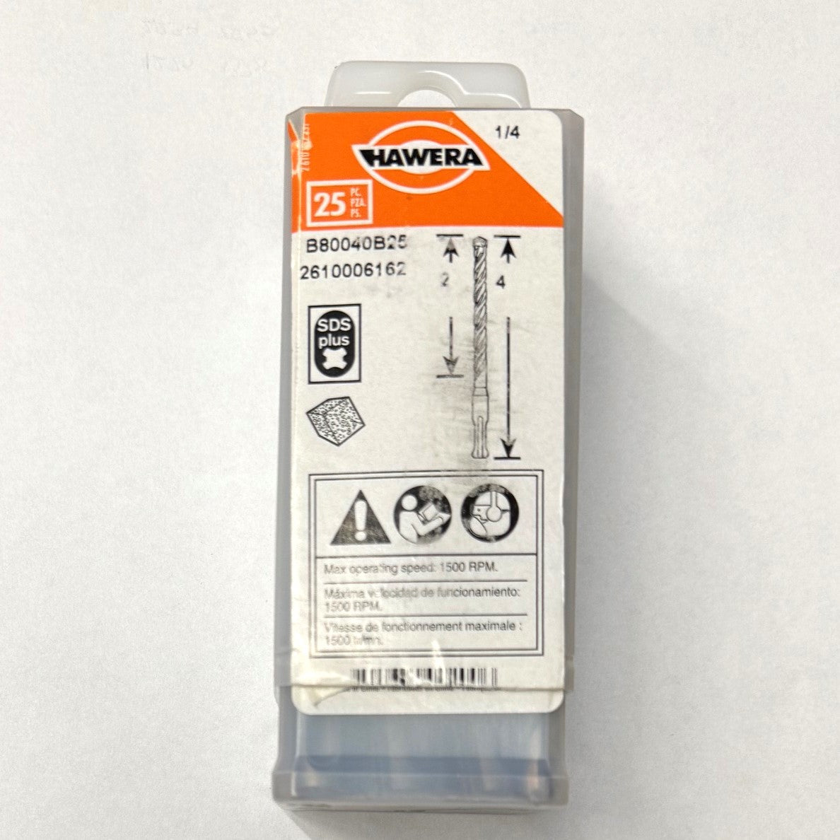 Hawera SDS Plus Hammer Drill Bit 1/4" x 2" x 4"  25-Pack B80040B25
