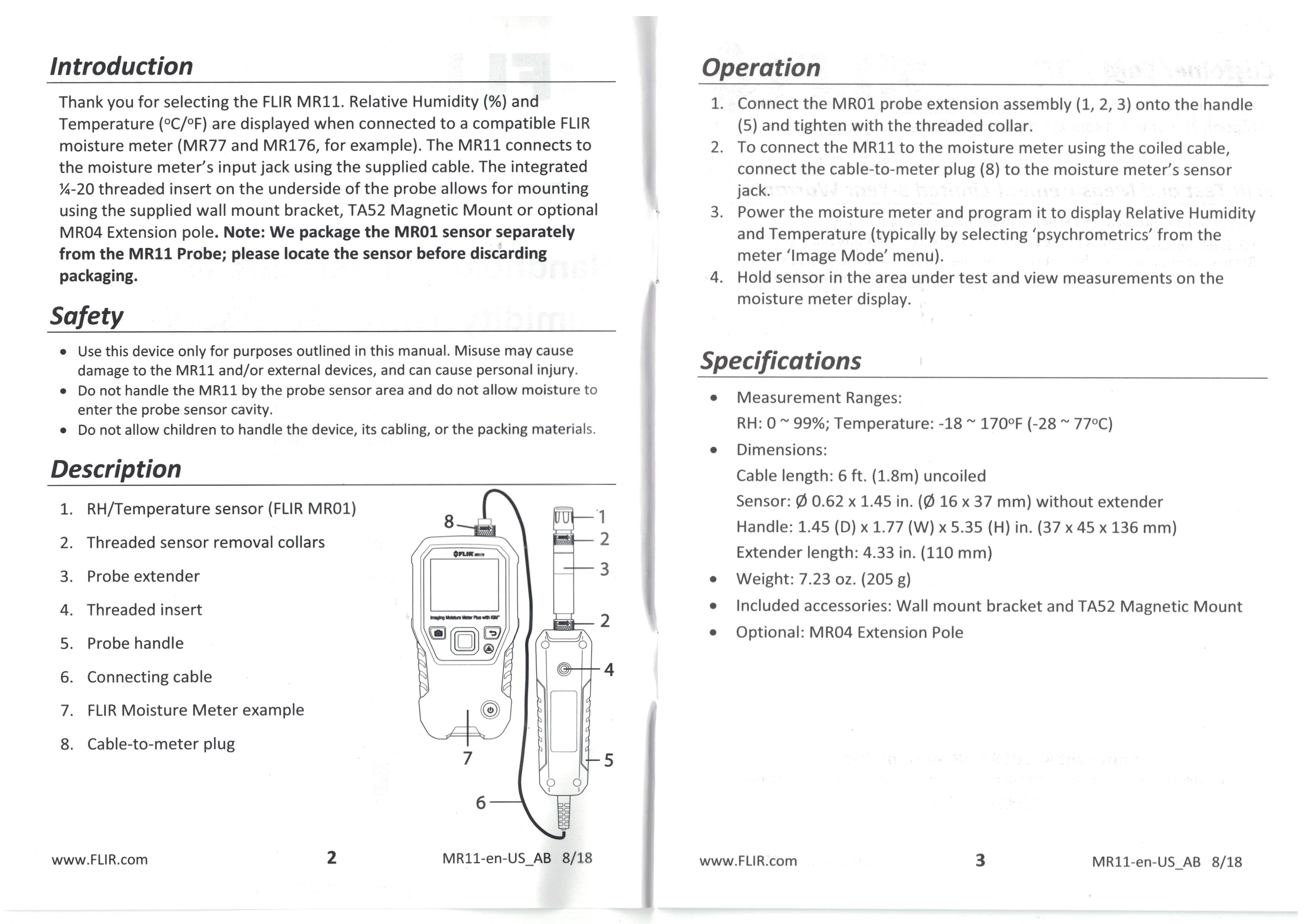 FLIR MR11 Handheld Temperature and Humidity Sensor for FLIR Moisture Meters