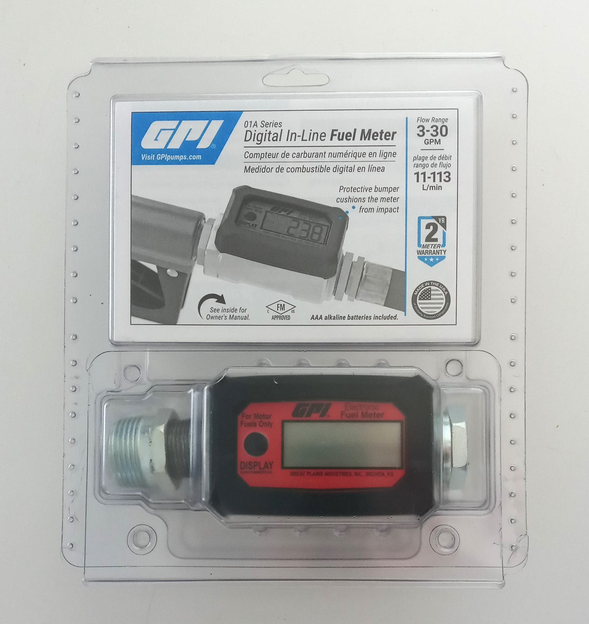 GPI 01A Series 3-30 GPM Digital In-Line Fuel Meter 01A31GM P/N 113255-1