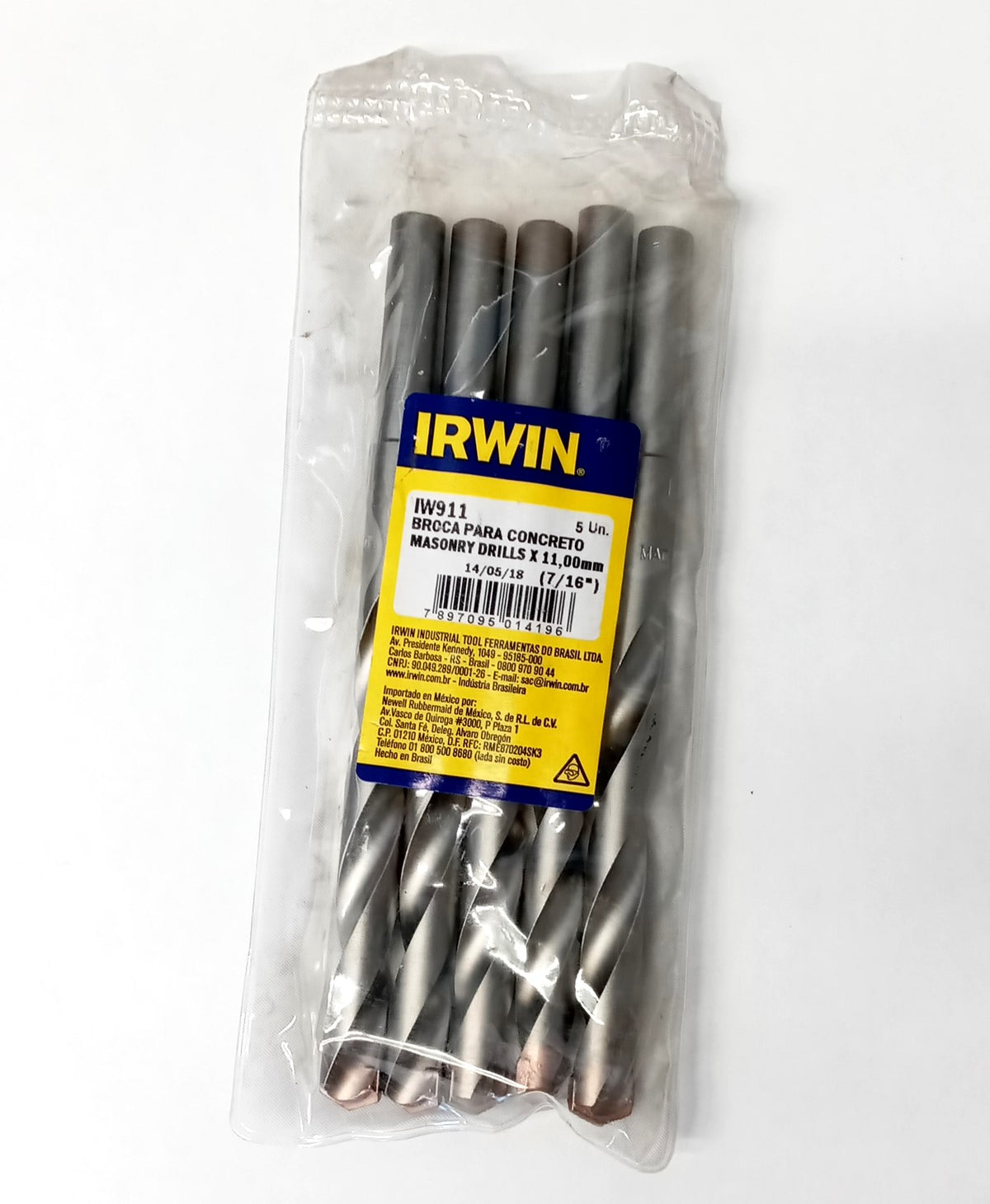 Irwin IW911 7/16" 11mm Carbide Tipped Masonry Drill Bits 5pcs.