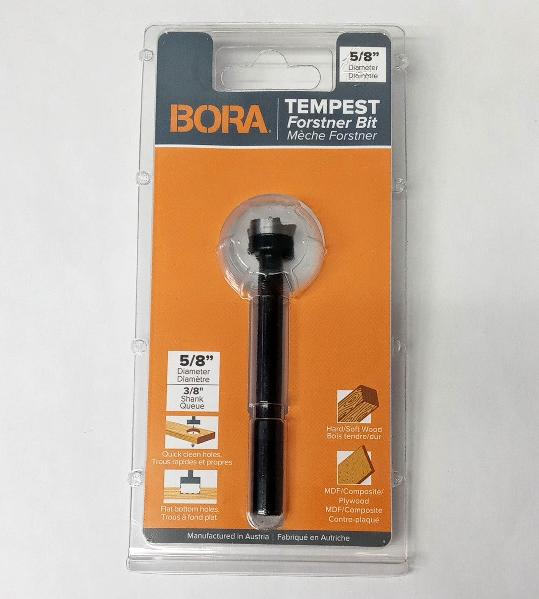 Bora 5/8" Tempest Forstner Drill Bit 3/8" Shank Austria 00971