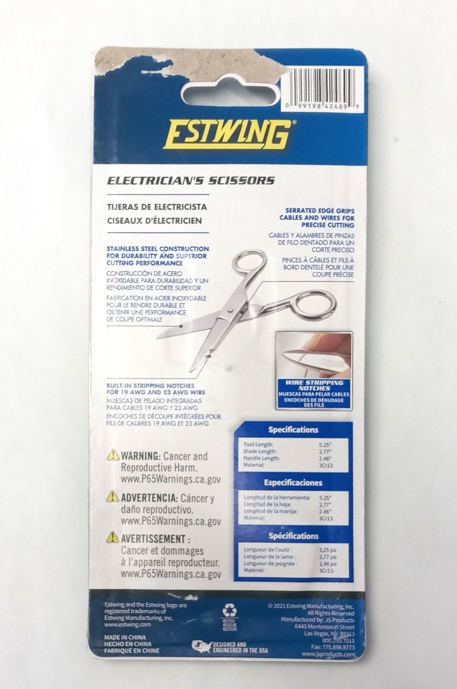 Estwing 2.1-Inch Serrated Cable Splicing Wire Stripping Scissors EUK11