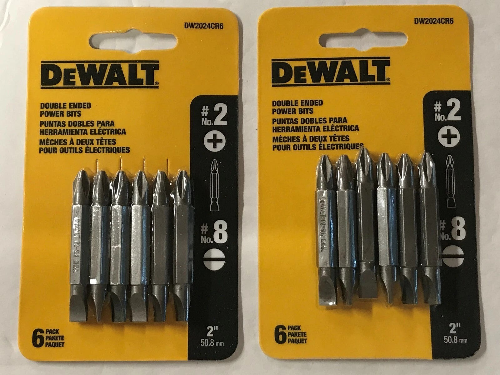 DEWALT 2 PACKS OF 6 2" DOUBLE ENDED POWER BITS #2 PHILLIPS & #8 SLOTTED DW2024CR