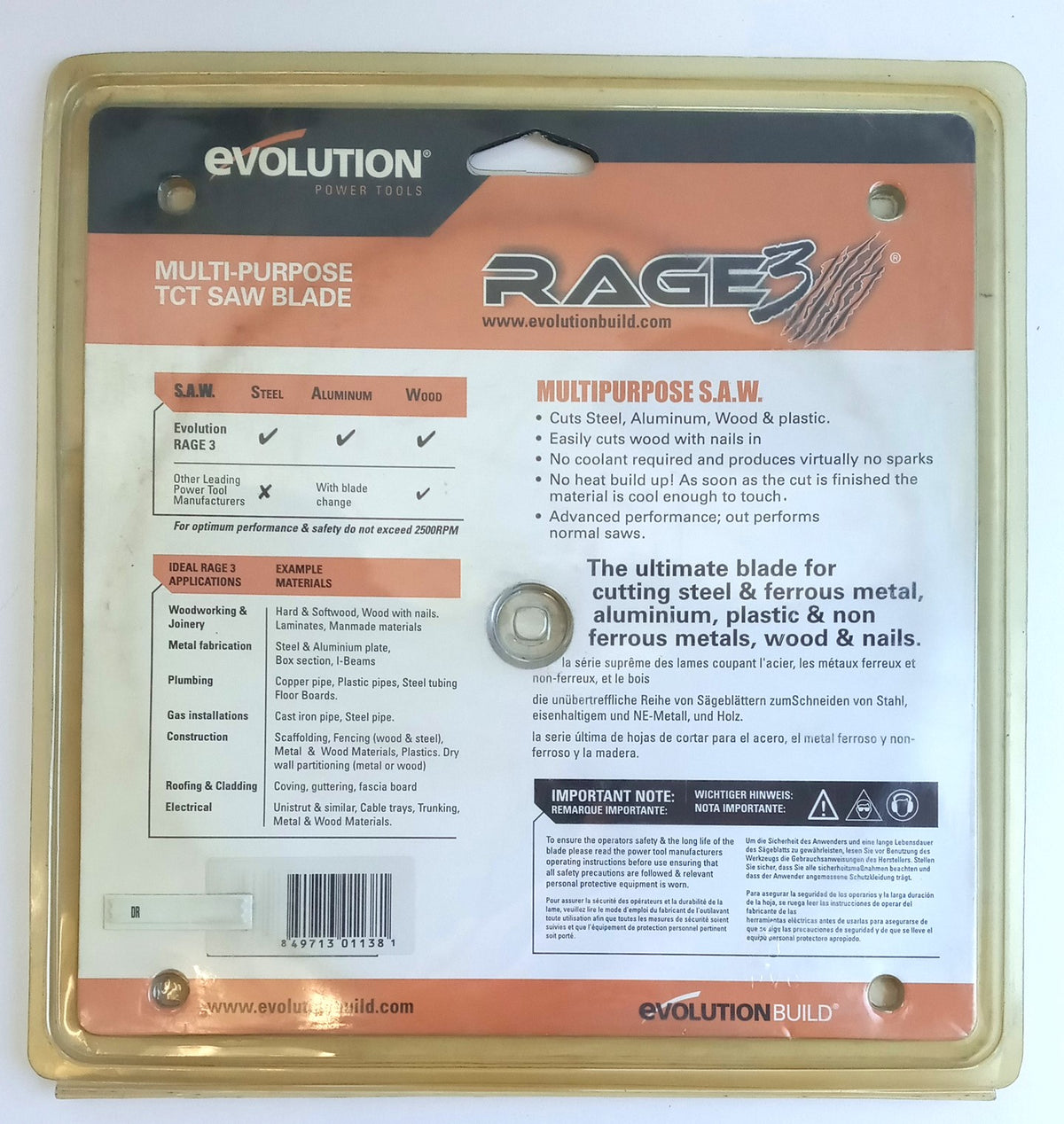 Evolution Rage3 Multi-Purpose TCT 10" Circular Saw Blade 01138