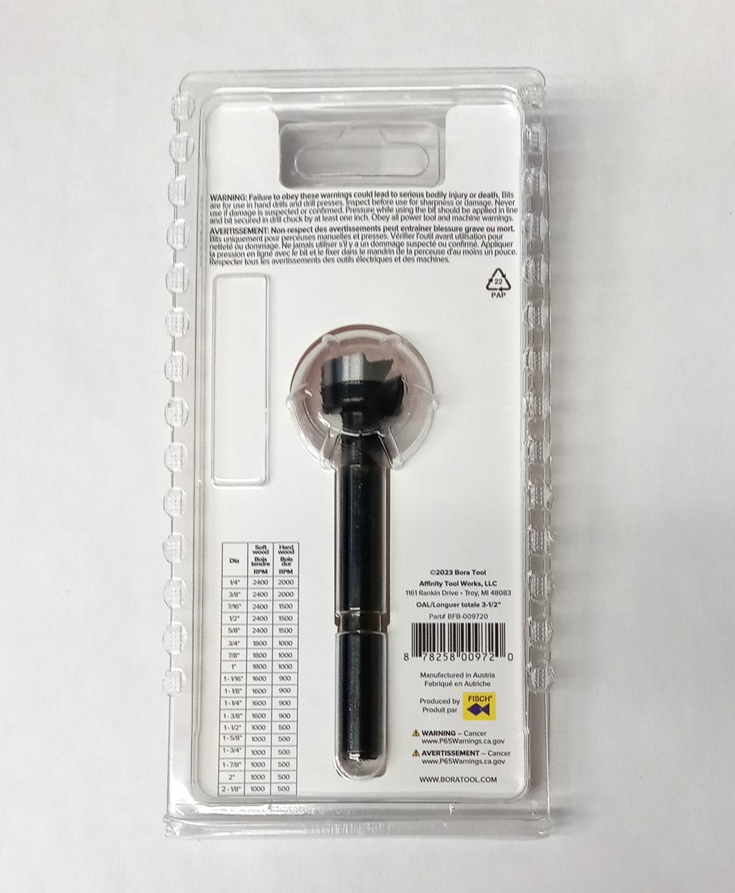 Bora 3/4" Tempest Forstner Drill Bit 3/8" Shank Austria 00972
