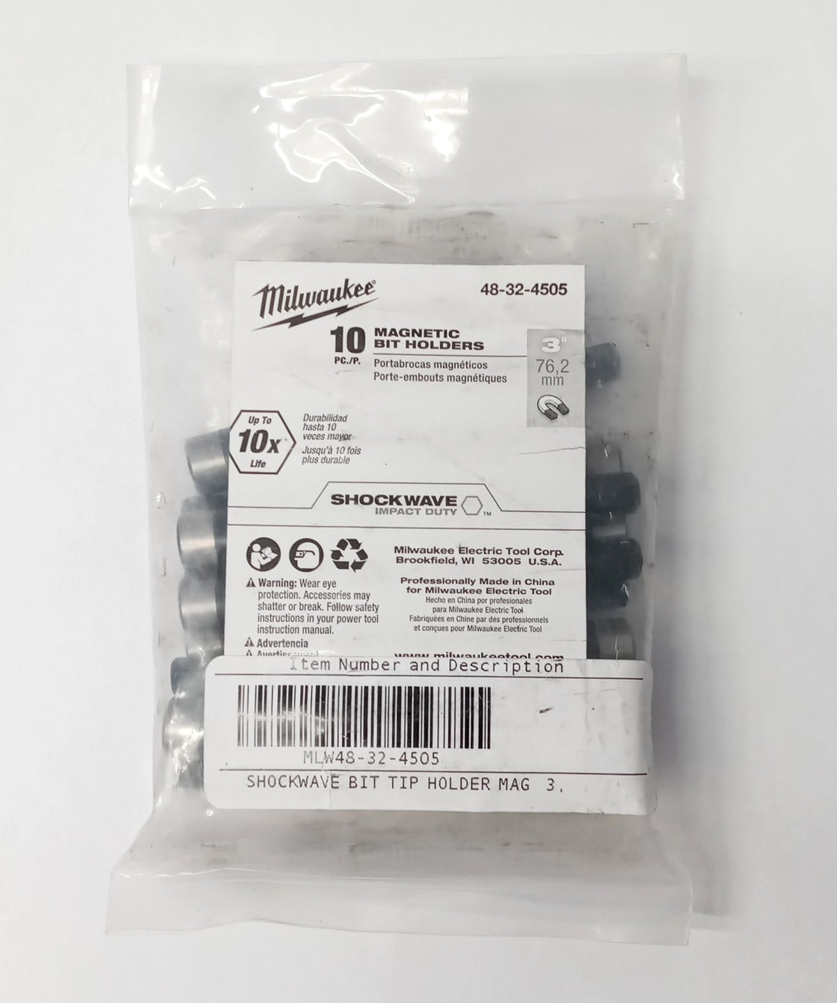 Milwaukee Shockwave Impact Ready Magnetic Bit Holders 10-Pack 3" Long 48-32-4505