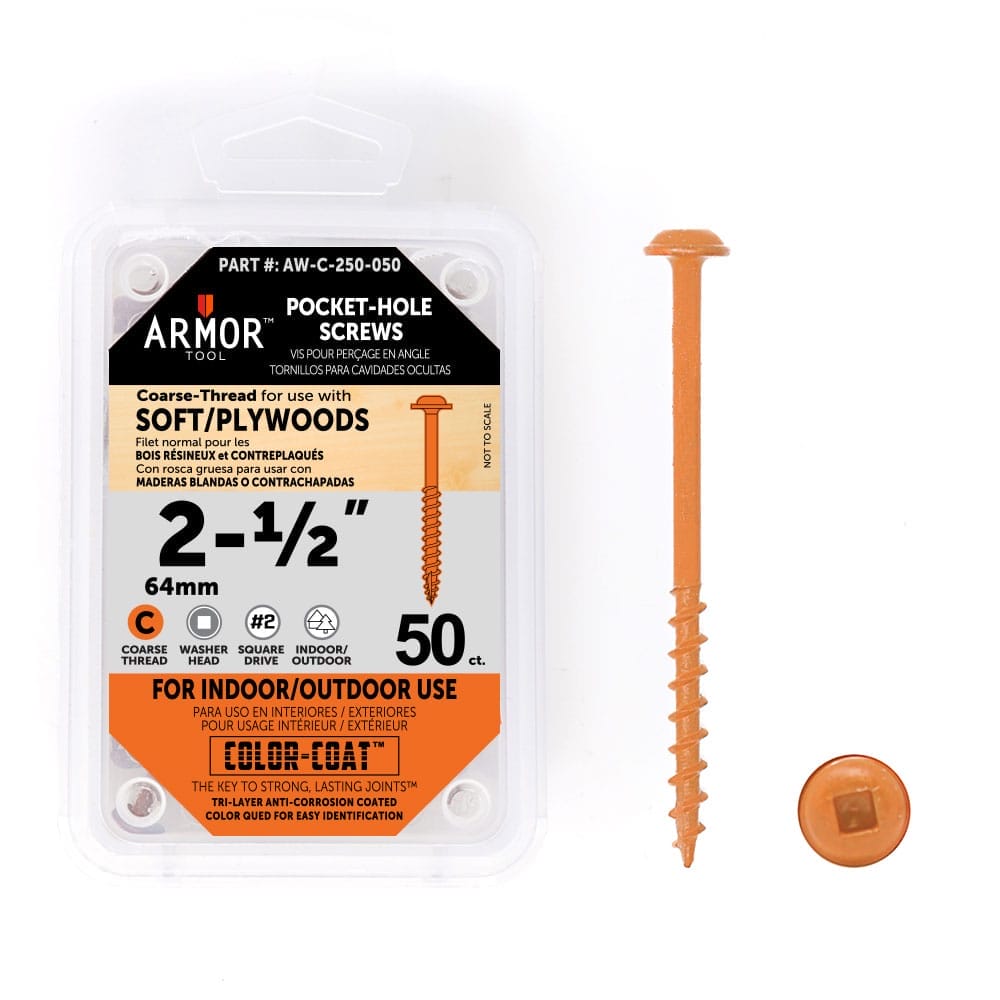 Armor Tool Pocket Hole Screws 2 1/2″ Coarse 50 each AW-C-250-050