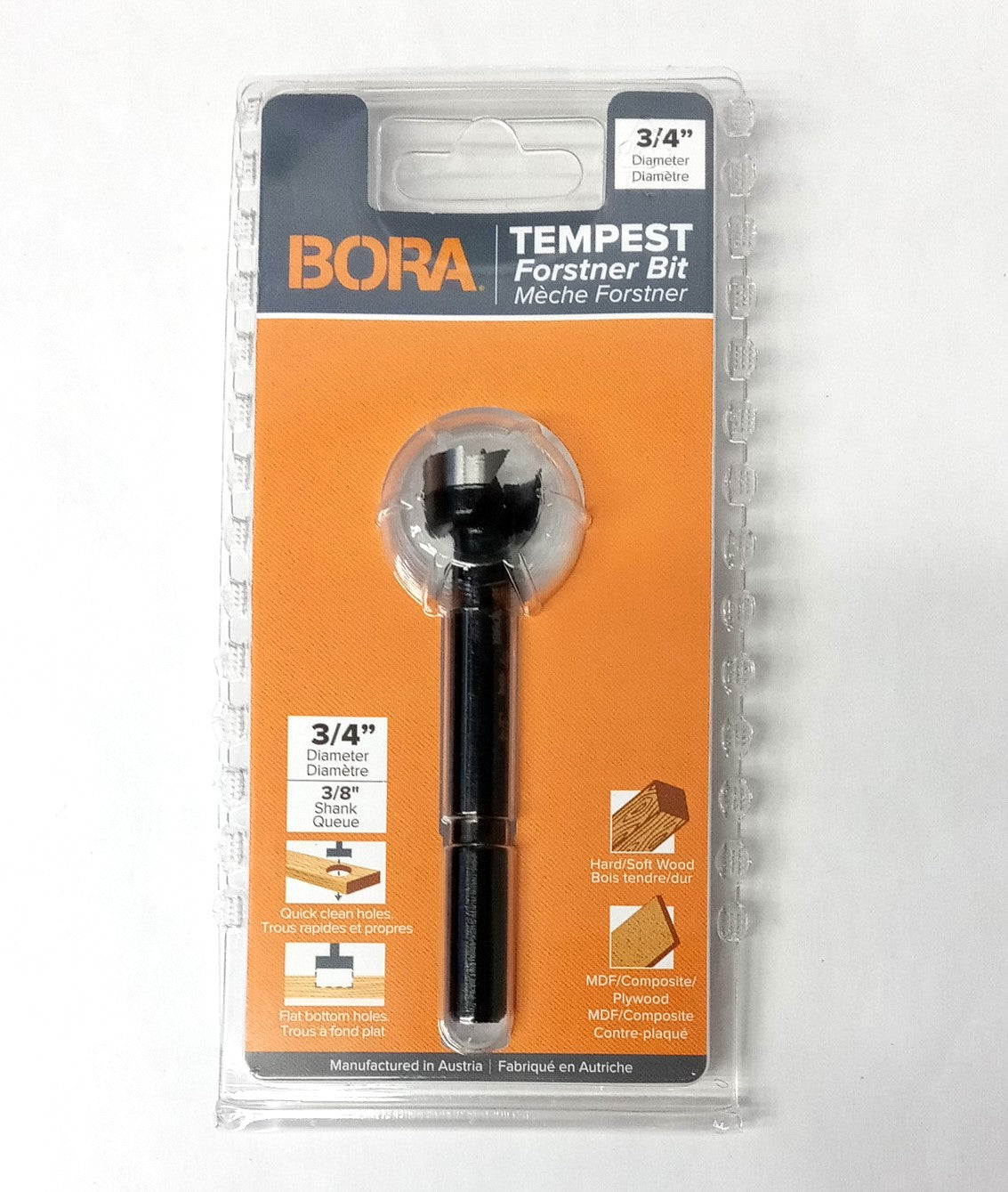 Bora 3/4" Tempest Forstner Drill Bit 3/8" Shank Austria 00972