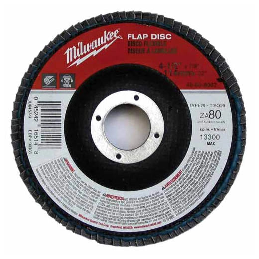 MIlwaukee 48-80-8001 4-1/2" X 7/8" 60 Grit Flap Discs 4pcs.