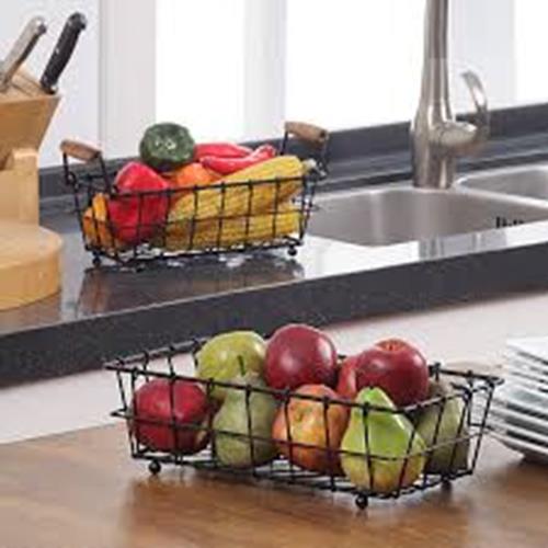 SunnyPoint 2-Tier Rectangle Countertop Fruit, Bread Wire Basket (Black, Metal)