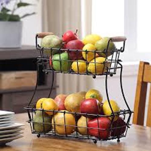 SunnyPoint 2-Tier Rectangle Countertop Fruit, Bread Wire Basket (Black, Metal)