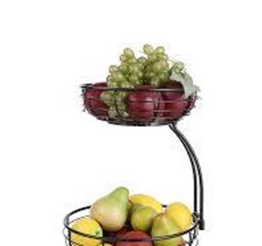 SunnyPoint Classic Tabletop 2-Tier Fruit Wire Basket Bowl Stand with Wooden Base