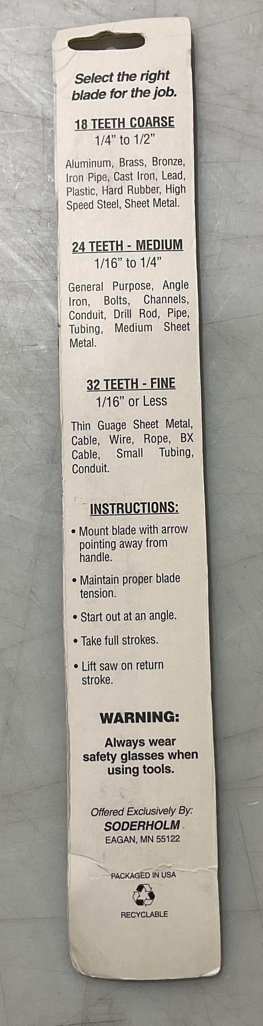 Soderholm 10" x 18T HSS Quality hacksaw flexible blades 10pk 07405