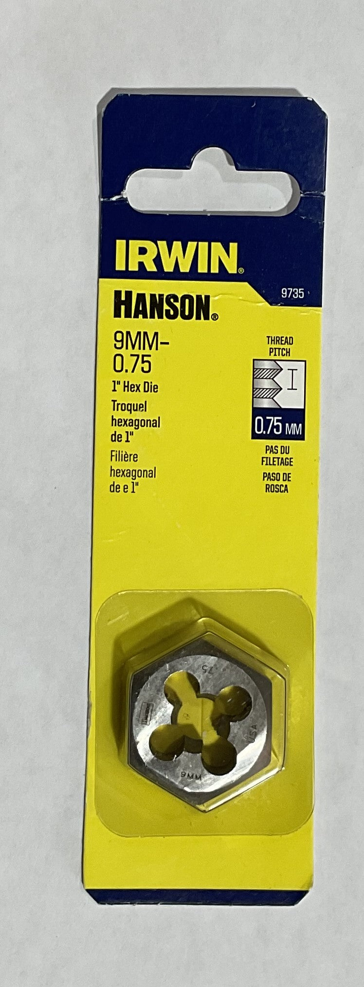 Irwin Hanson 9mm-0.75 1" Hex Die 9735 #I-6