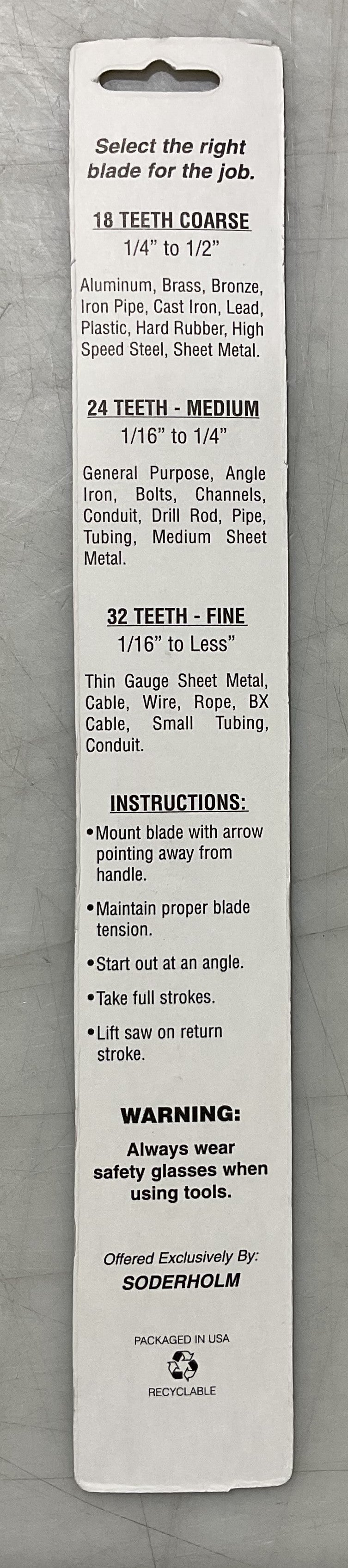 Soderholm 10" x 24T Special Alloy quality hacksaw blades 5-2pks 07604