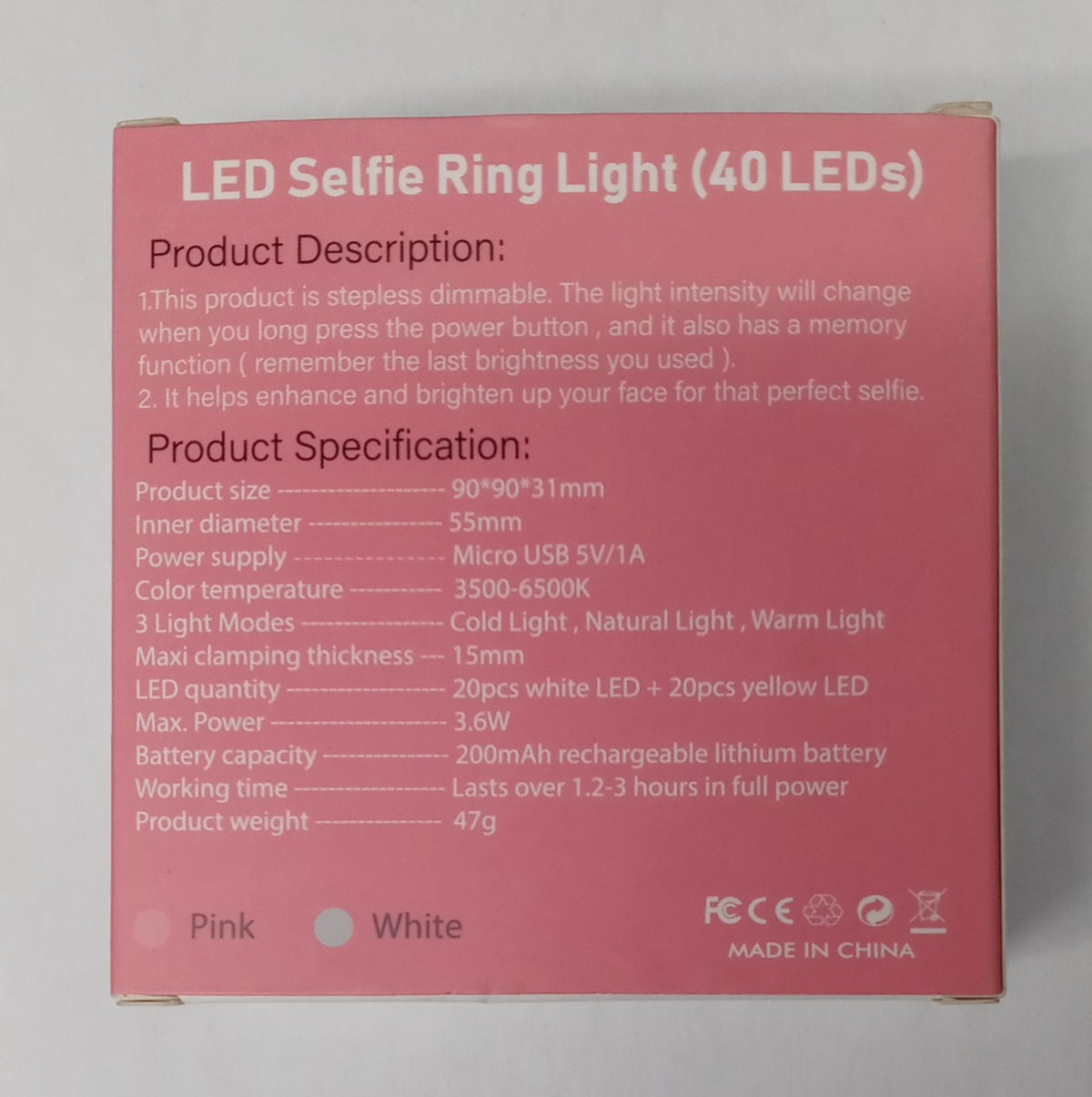 Illuminator Compact 3.5 in. Rechargeable 40-LED 3 Mode Selfie Ring Light 61026