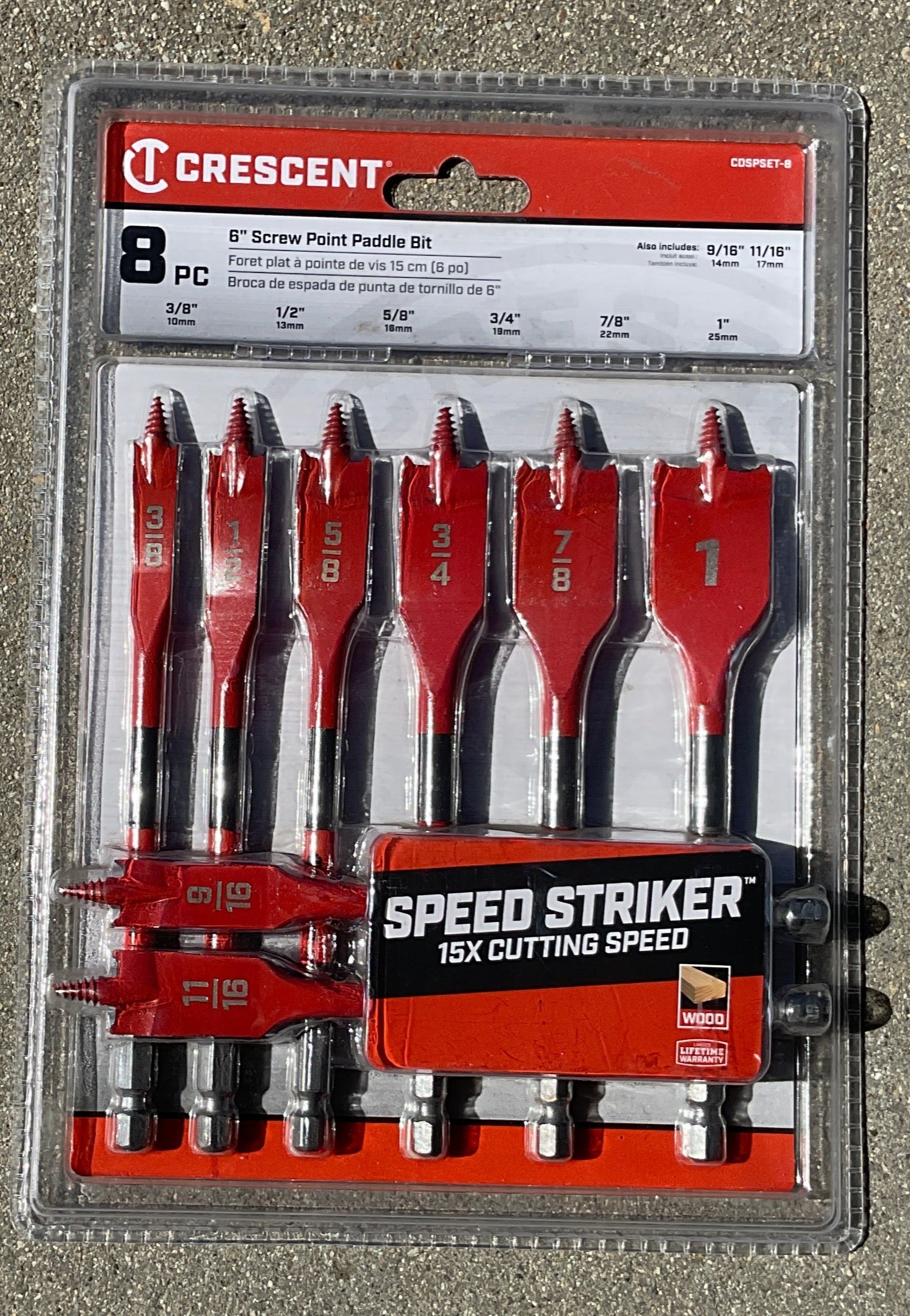 Crescent 8 Piece Screw Point Paddle Drill Bit Set,6" | CDSPSET-8