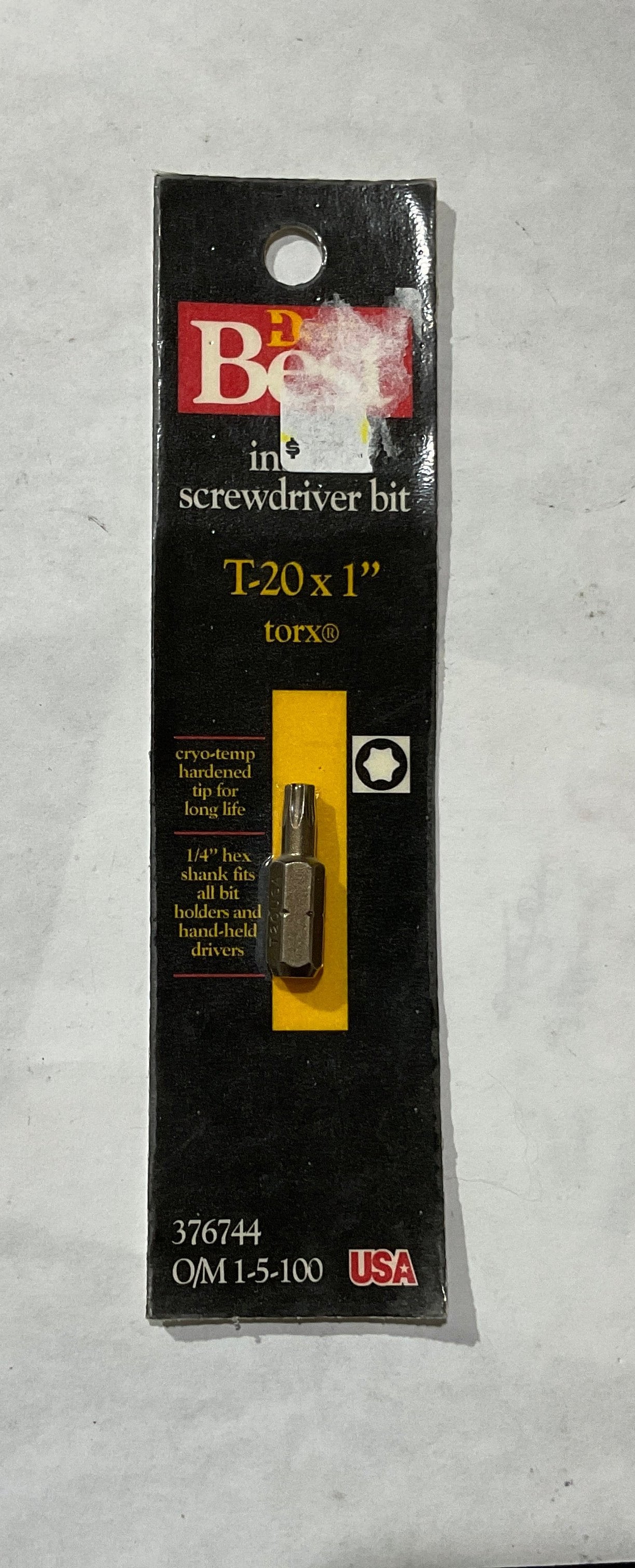 Do it Best 376744 T20 x 1" Torx insert screwdriver bit USA #S-18