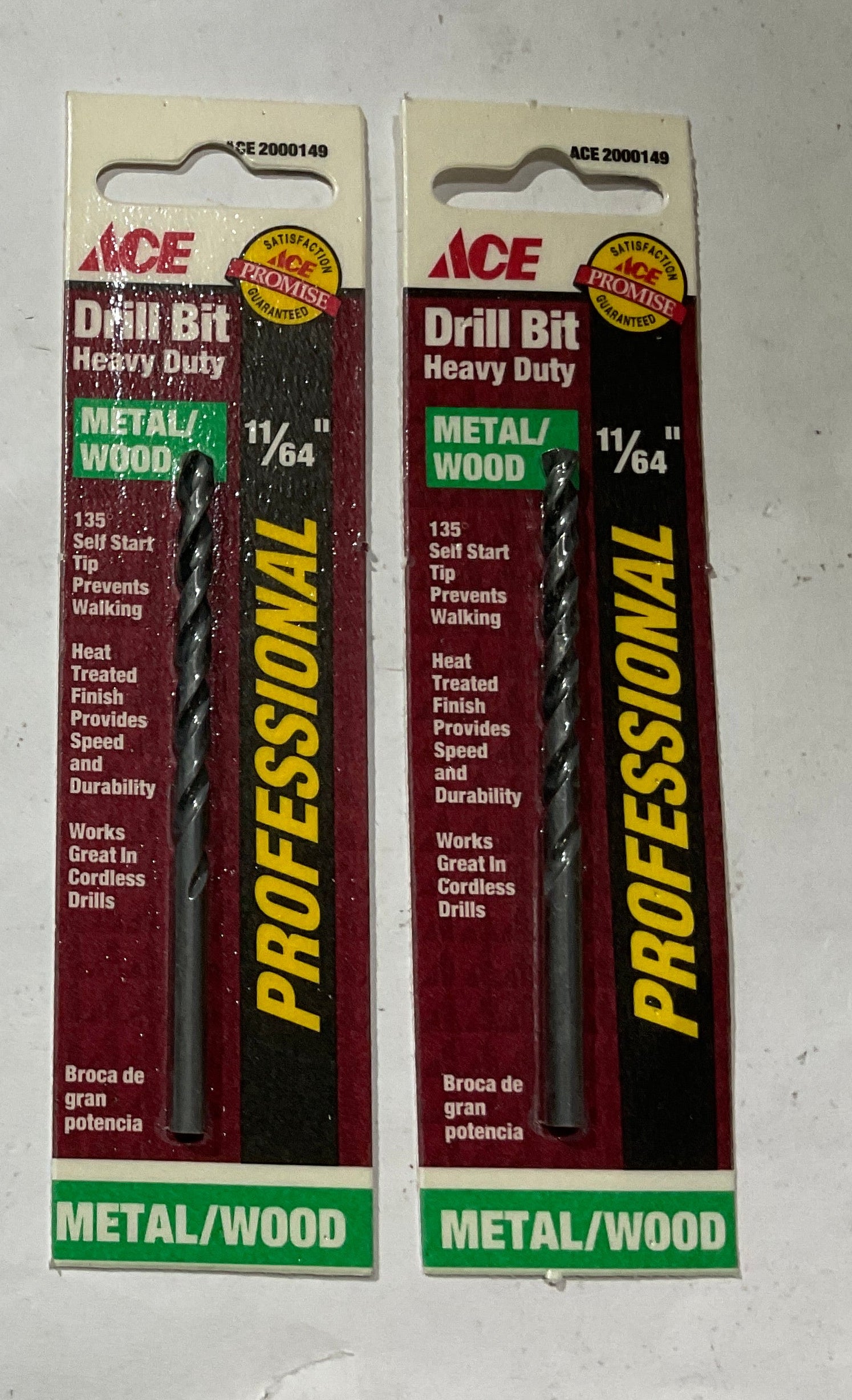 Ace 11/64" x 3-1/4" HD Drill bit for metal/wood 2pks 2000149 USA