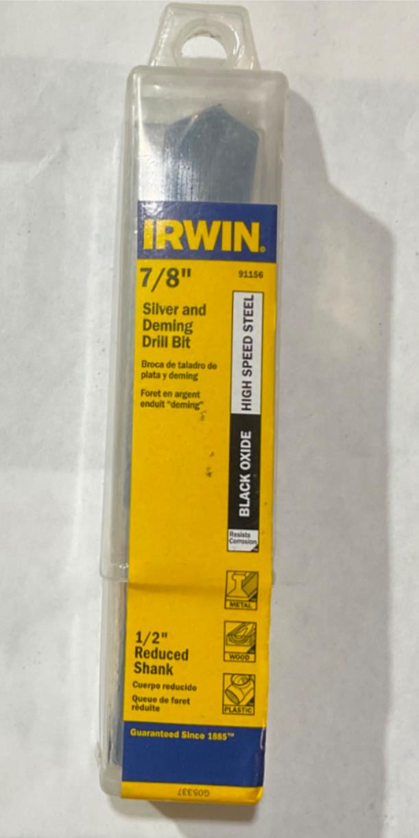 Irwin 91156 7/8" Black Oxide HSS Silver & Deming drill bit