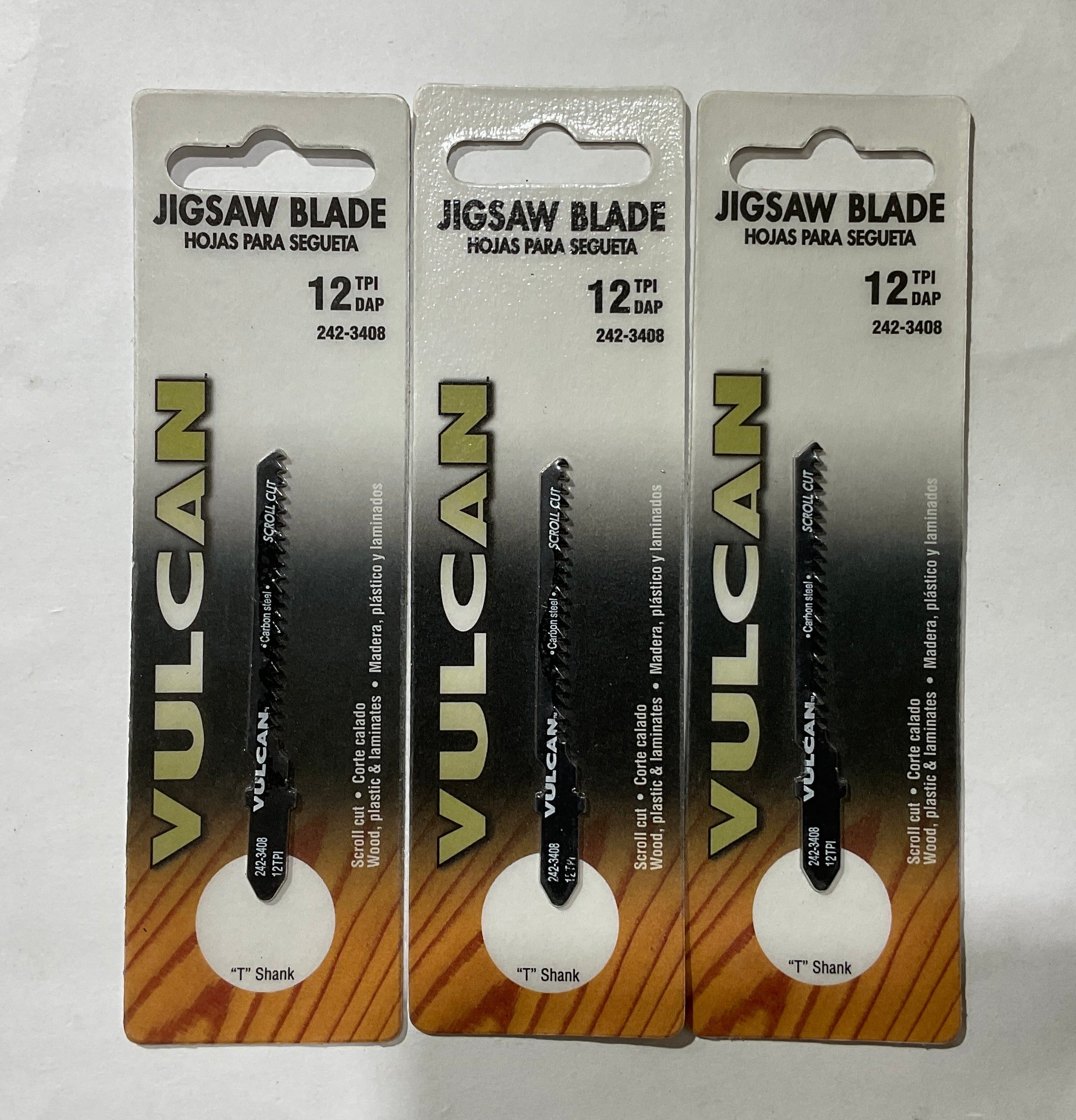 Vulcan 242-3408 2-3/4" 12 TPI Scroll cut T-shank jigsaw blade 3pcs