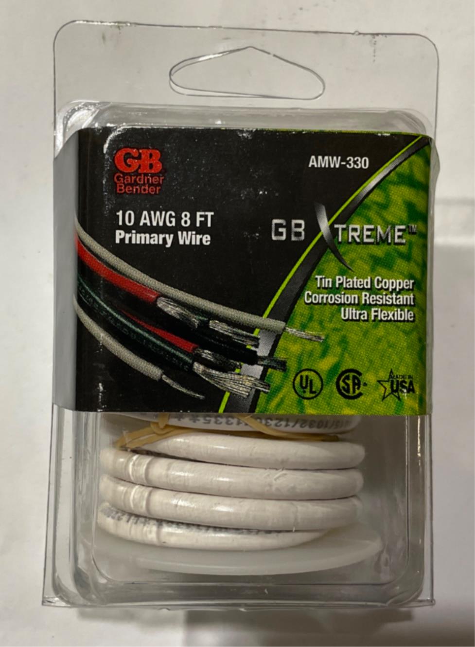 Gardner Bender 10 AWG 8' White Xtreme Primary Wire AMW-330 USA