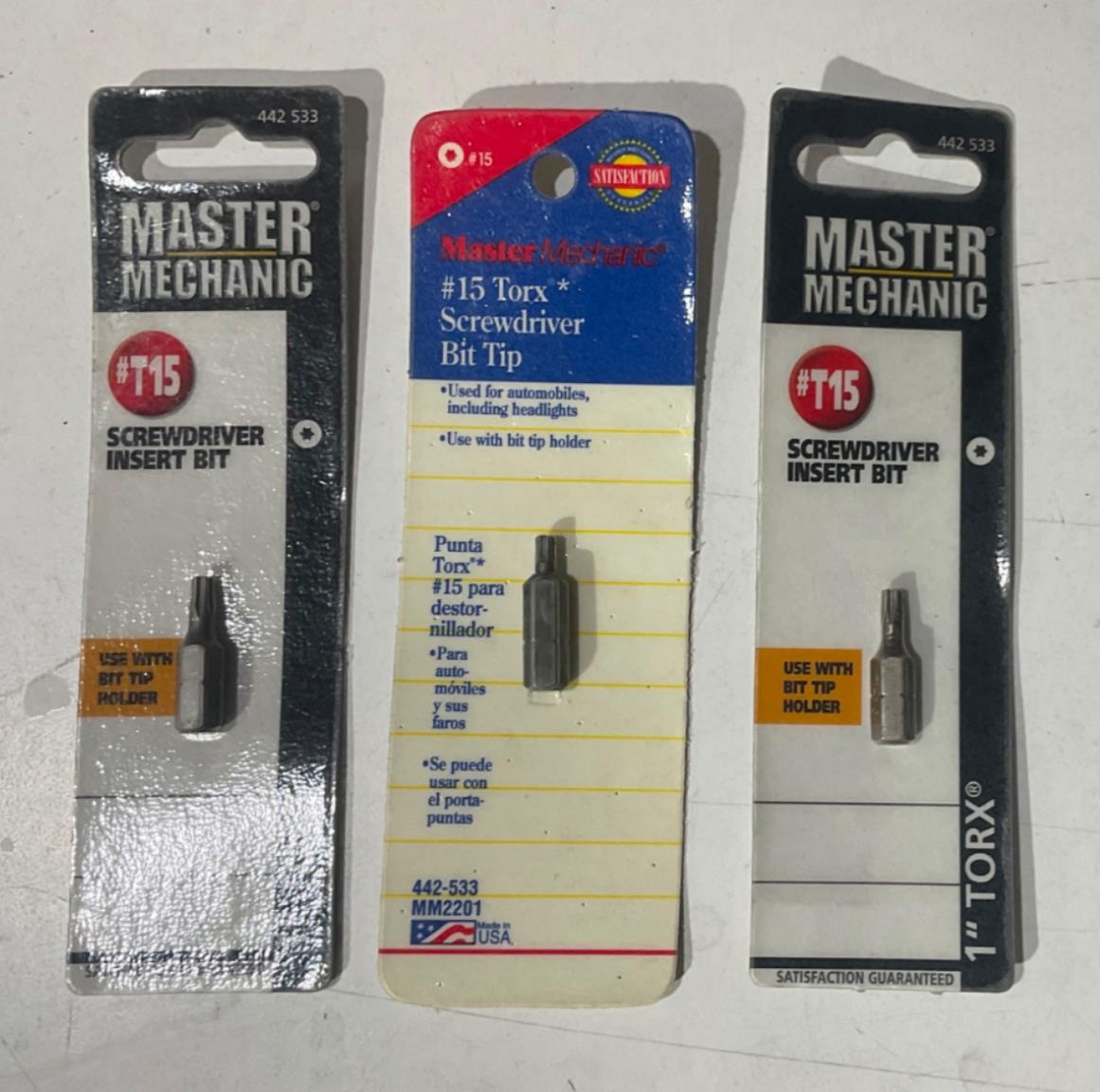 Master Mechanic 442 533 T15 Screwdriver !" Torx Bit 3pks