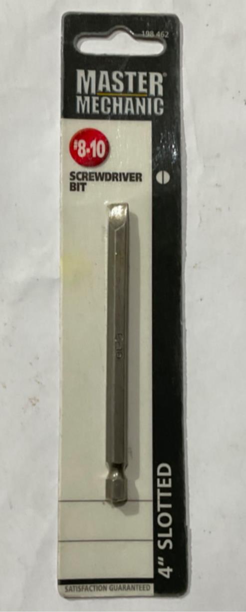 Master Mechanics 198 462 #8-10 slotted 4" Screwdriver Bit