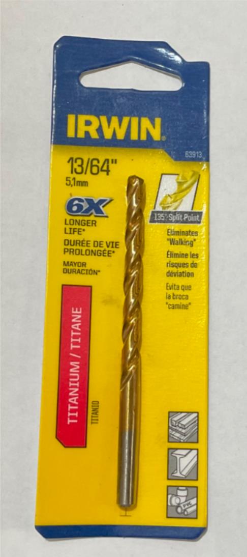 Irwin 63913 13/64" Titanium coated split point drill bit #I-26