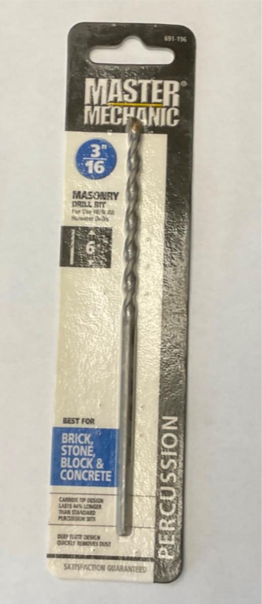 Master Mechanic 691 196 3/16" 6" Carbide Tip Masonry Drill Bit