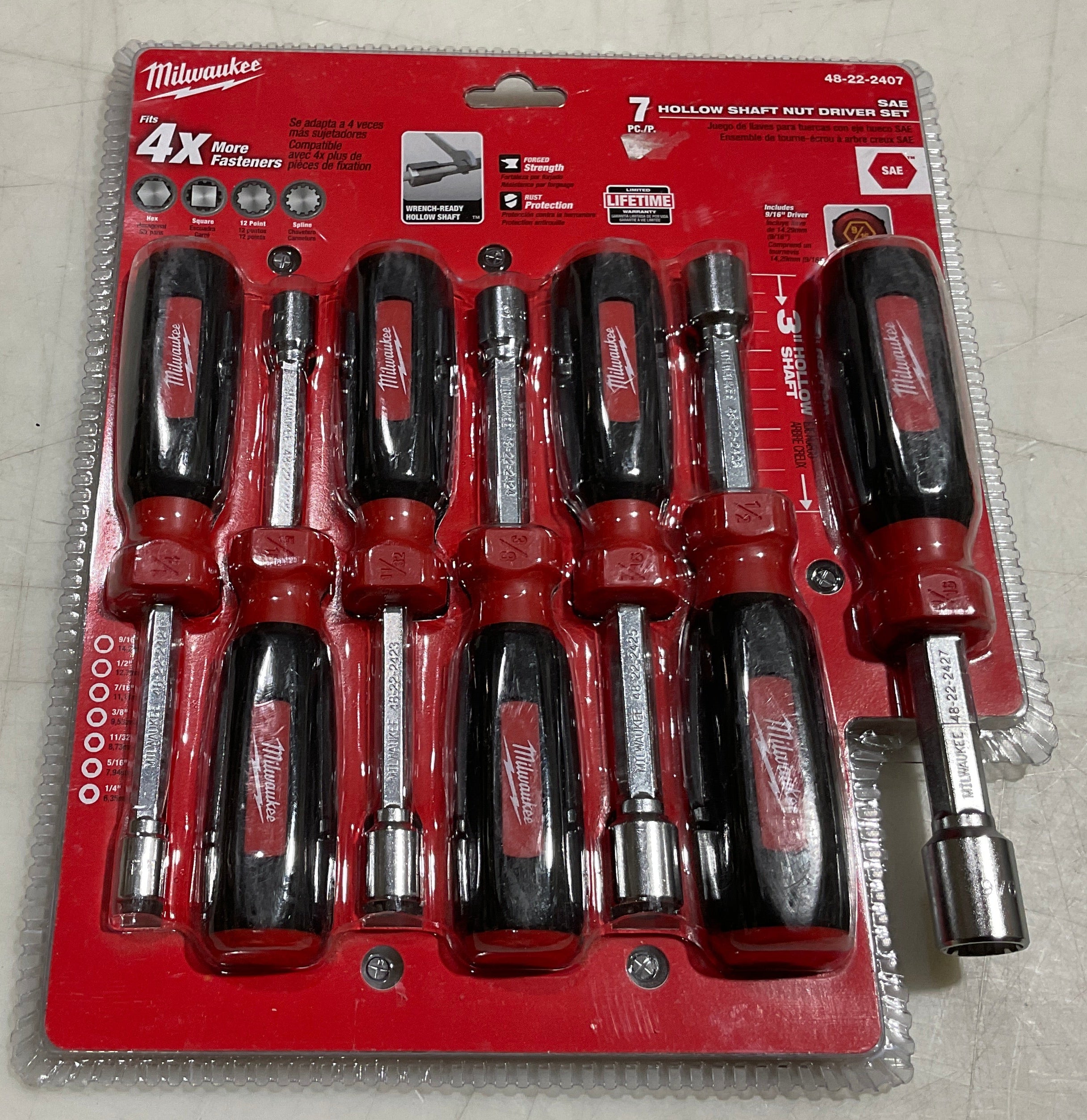 Milwaukee 48-22-2407 7pc SAE Hollow shaft nut driver set #B19